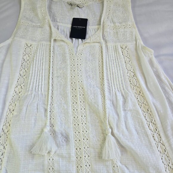 LUCKY BRAND Women's Sleeveless Sheer Top Crochet Accent Shirt Sz: M White - Picture 5 of 10
